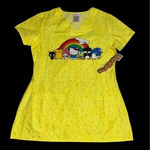 New Hello Kitty And Friends Tooniforms Women’s XS Yellow Polka Dot Scrub Top